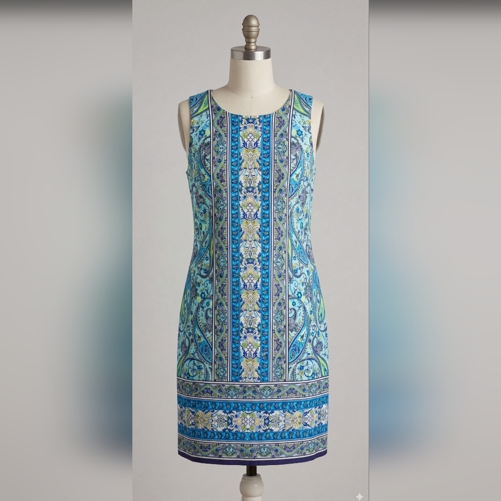London Times Blue and Green Patterned Dress